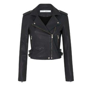 IRO Ashville Women's Black Biker Lamb Leather Jacket Zipper Waist Belt Buckles